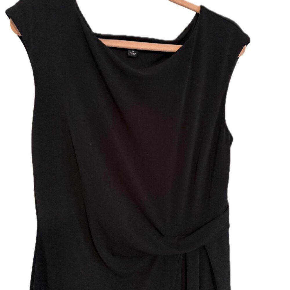 Ann Taylor Black Draped Sheath Dress Asymmetrical Hem, Little Black Dress size M